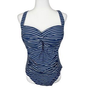 Niptuck Swim One Piece Swimsuit Women 12 Blue White Striped Multi Fit Cup Padded